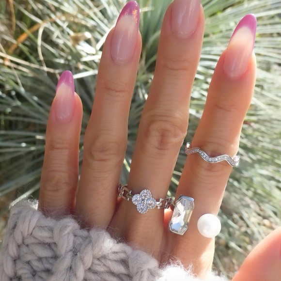 Wave Ring Adjustable Ring 14k Gold Plated CZ Stone - Picture 7 of 10